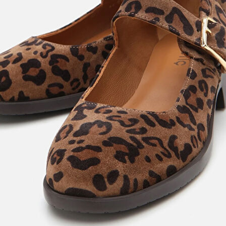 Mary Jane Hakiki Deri Leopar Desenli Yaya Loafer