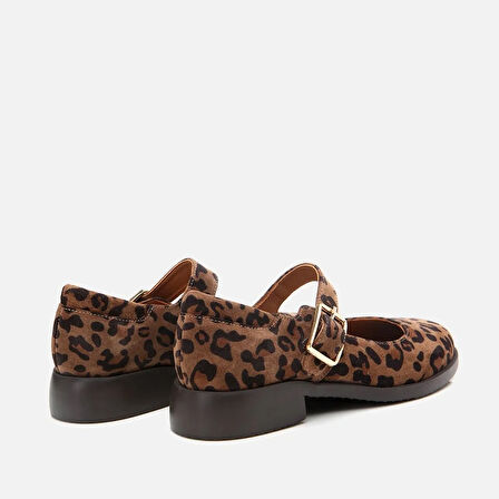 Mary Jane Hakiki Deri Leopar Desenli Yaya Loafer