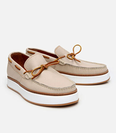Erkek Deri Bej Bağcık Detaylı Loafer