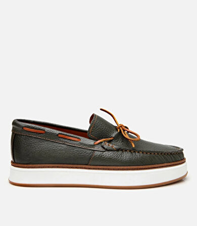 Erkek Deri Yeşil Bağcık Detaylı Loafer