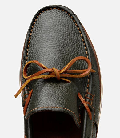 Erkek Deri Yeşil Bağcık Detaylı Loafer