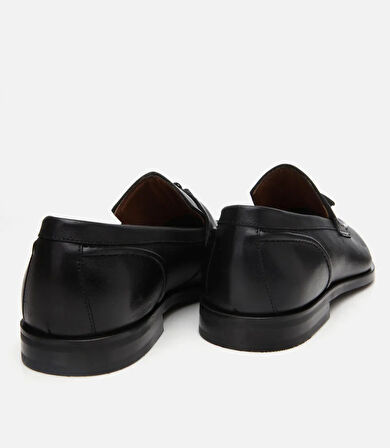 Erkek Deri Siyah Püskül Detaylı Klasik Loafer