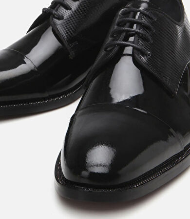 Erkek Rugan Deri Siyah Şık Klasik Ayakkabı