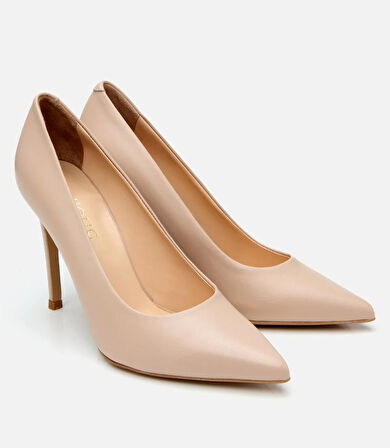 Kadın Deri Bej İnce Topuklu Stiletto