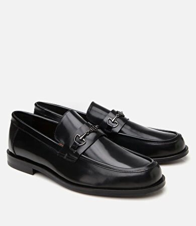 Erkek Deri Siyah Toka Detaylı Klasik Loafer