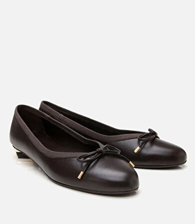 Kadın Deri Kahve Topuk Detaylı Babet