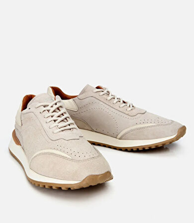 Erkek Süet Deri Bej Ultra Hafif Tabanlı Spor Ayakkabı