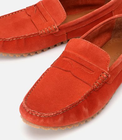Erkek Süet Deri Turuncu Esnek Tabanlı Günlük Loafer