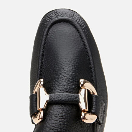 Hakiki Deri Siyah Kadın Tokalı Loafer