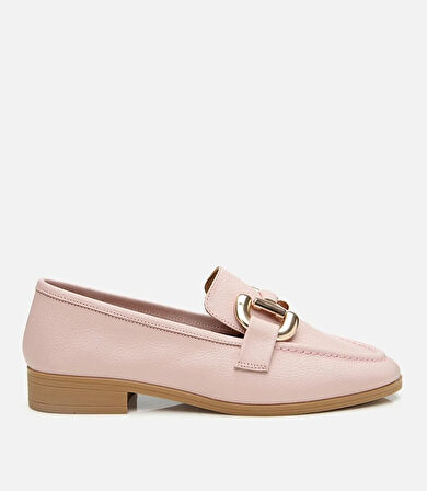 Kadın Deri Pembe Tokalı Loafer