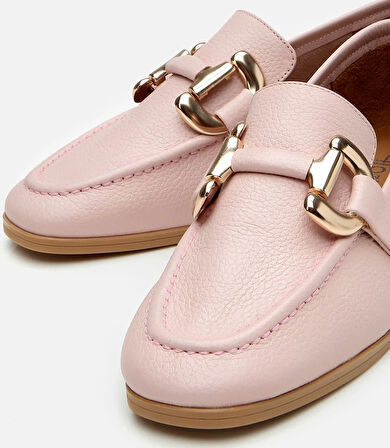 Kadın Deri Pembe Tokalı Loafer