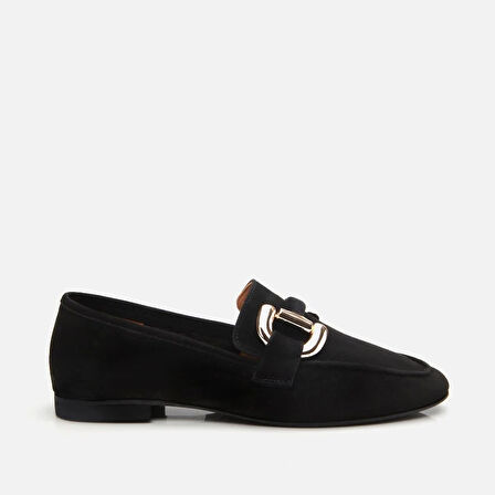 Hakiki Deri Siyah Kadın Tokalı Loafer