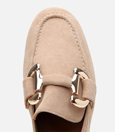 Kadın Süet Deri Bej Tokalı Günlük Loafer