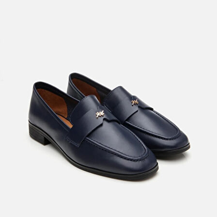 Hakiki Deri Lacivert Kadın Loafer