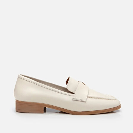 Hakiki Deri Ekru Kadın Loafer