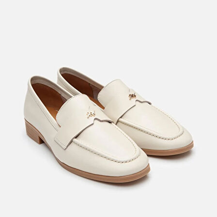 Hakiki Deri Ekru Kadın Loafer