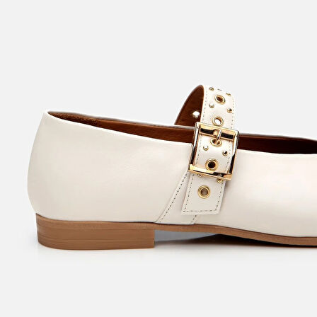 Kadın Deri Ekru Mary Jane Kemerli Babet