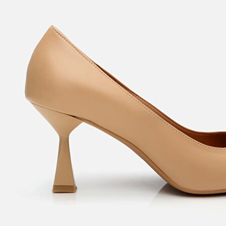 Kadın Deri Bej Orta Topuklu Stiletto