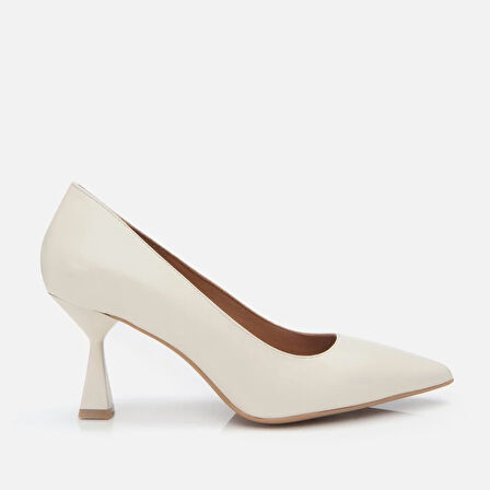 Hakiki Deri Ekru Kadın Stiletto