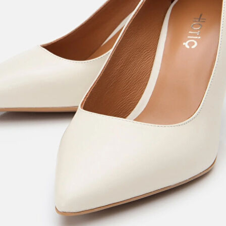 Hakiki Deri Ekru Kadın Stiletto