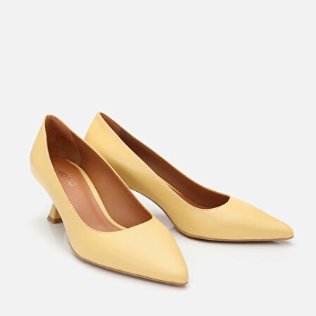 Hakiki Deri Sarı Kadın Stiletto