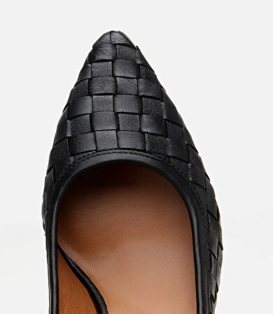 Kadın Deri Siyah Örgü Detaylı Stiletto