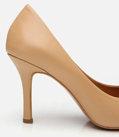 Kadın Deri Bej Yüksek Topuklu Stiletto
