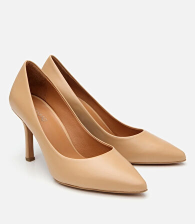Kadın Deri Bej Yüksek Topuklu Stiletto
