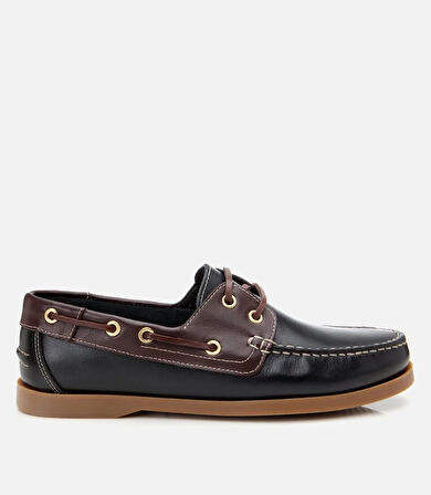 Erkek Deri Siyah Bağcık Detaylı Günlük Loafer
