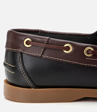 Erkek Deri Siyah Bağcık Detaylı Günlük Loafer