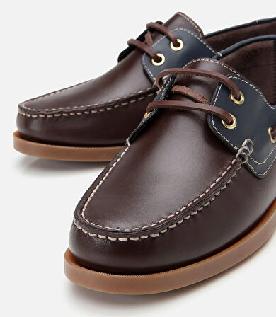 Erkek Deri Kahverengirengi Bağcık Detaylı Günlük Loafer