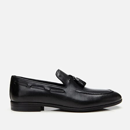 Erkek Deri Siyah Püskül Detaylı Loafer