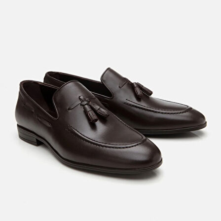 Erkek Deri Kahve Püskül Detaylı Loafer