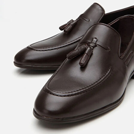 Erkek Deri Kahve Püskül Detaylı Loafer