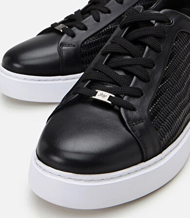 Erkek Deri Siyah Ultra Hafif Tabanlı Spor Ayakkabı