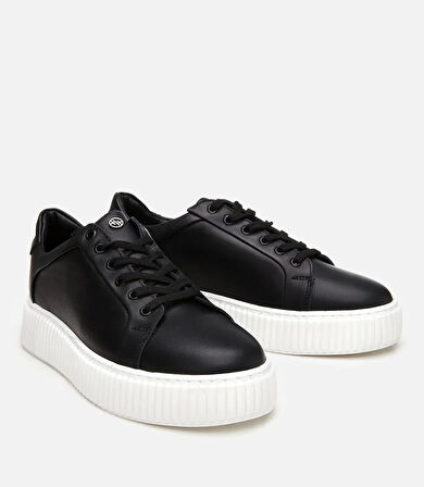 Erkek Deri Siyah Yüksek Tabanlı Spor Ayakkabı