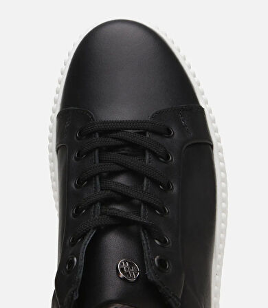 Erkek Deri Siyah Yüksek Tabanlı Spor Ayakkabı