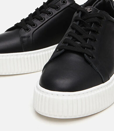 Erkek Deri Siyah Yüksek Tabanlı Spor Ayakkabı