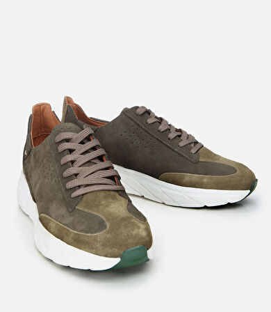 Erkek Nubuk Deri Haki Ultra Hafif Tabanlı Spor Ayakkabı