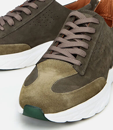 Erkek Nubuk Deri Haki Ultra Hafif Tabanlı Spor Ayakkabı