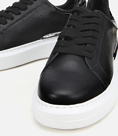 Erkek Deri Siyah Hafif Tabanlı Spor Ayakkabı