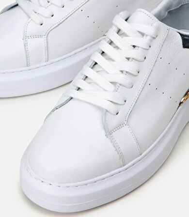 Erkek Deri Beyaz Hafif Tabanlı Spor Ayakkabı