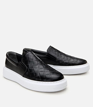 Erkek Deri Siyah Baskılı Günlük Loafer