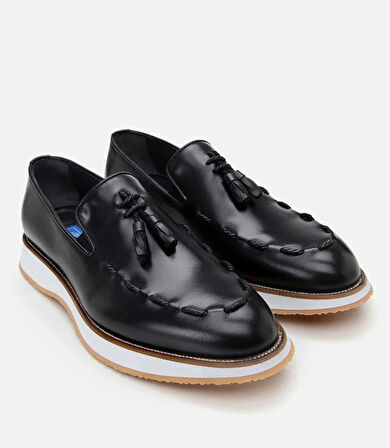 Erkek Deri Siyah Püskül Detaylı Loafer