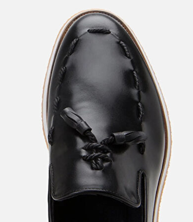 Erkek Deri Siyah Püskül Detaylı Loafer