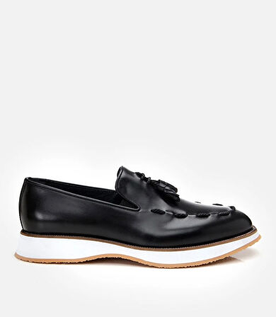 Erkek Deri Siyah Püskül Detaylı Loafer