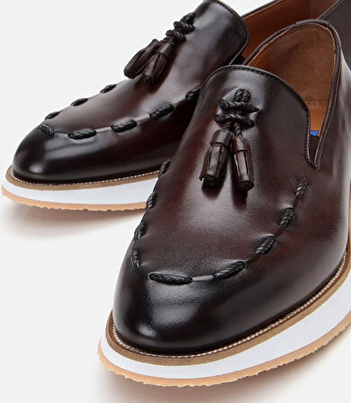 Erkek Deri Kahverengi Püskül Detaylı Loafer