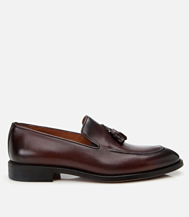 Erkek Deri Kahverengi Püskül Detaylı Klasik Loafer