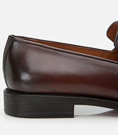 Erkek Deri Kahverengi Püskül Detaylı Klasik Loafer