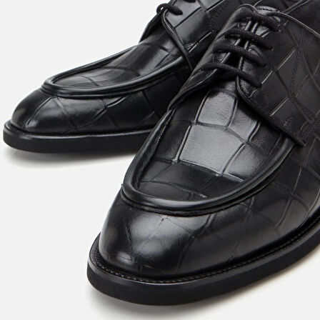 Hakiki Deri Siyah Erkek Kroko Desenli Klasik Ayakk